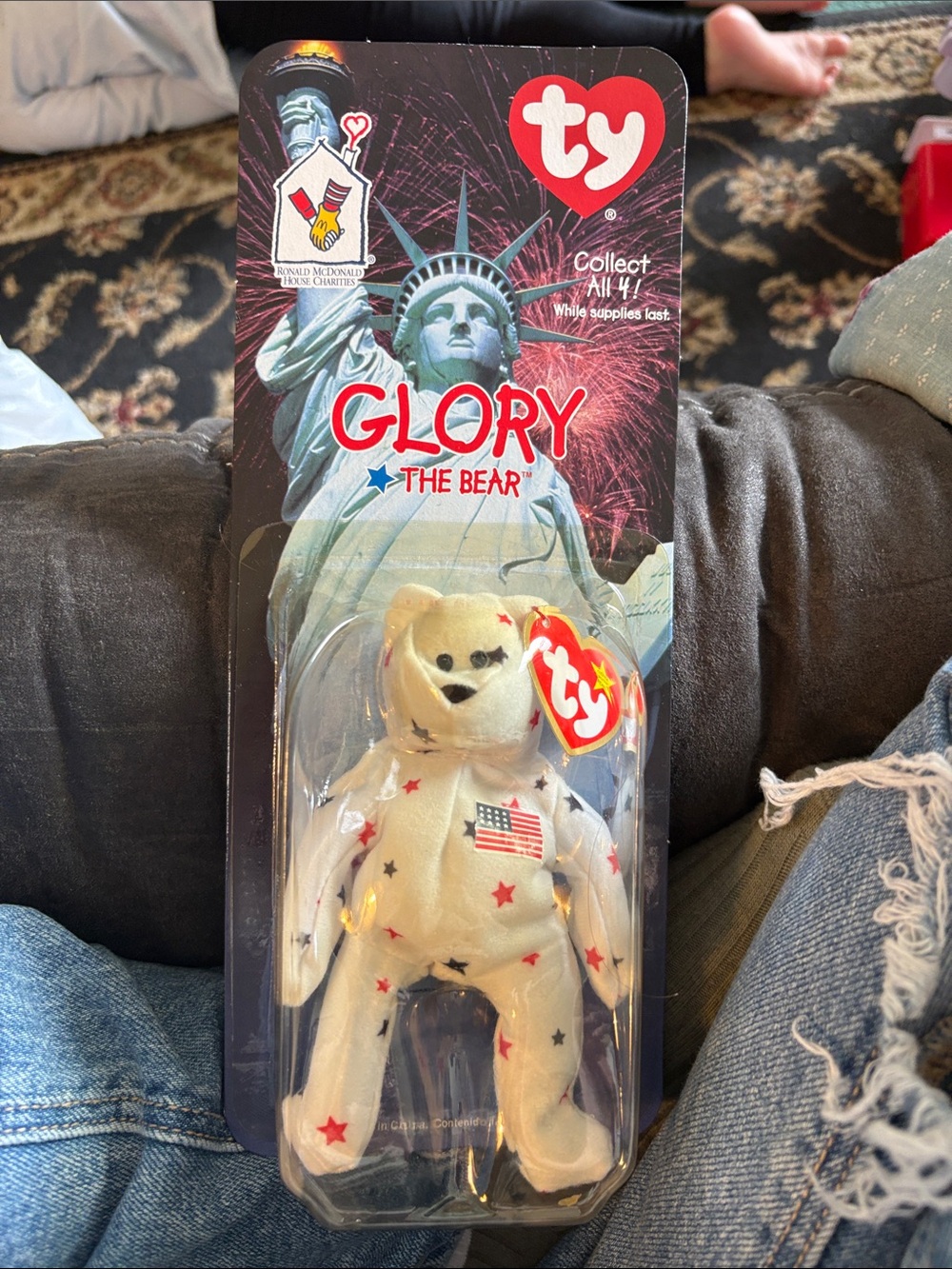 Ty Glory Bear Plush - White with Red & Blue Stars